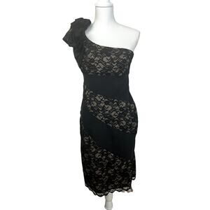 NWT SL‎ Fashions Black One Shoulder Lace Side Zipper Lined Bodycon Dress 8